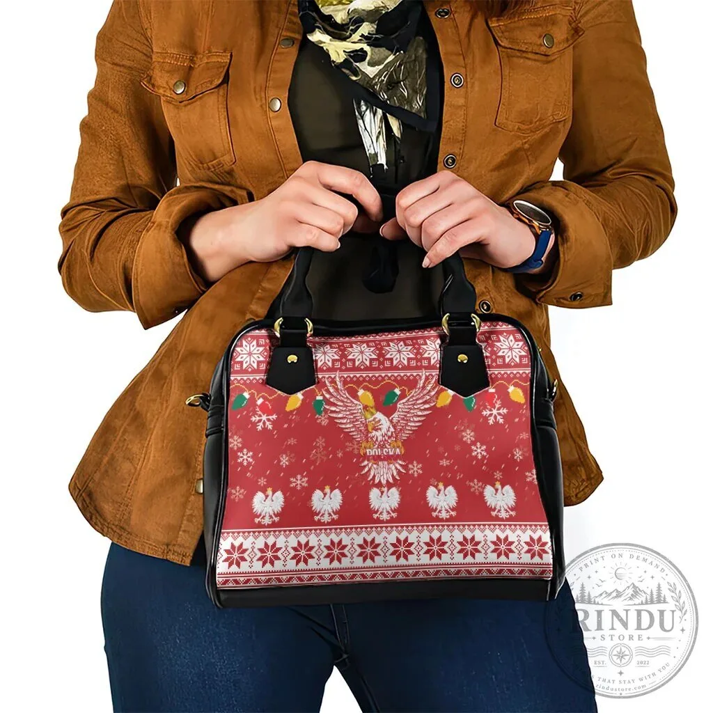 Poland Christmas White Eagle Shoulder Handbag Snow Theme 13 Poland Christmas White Eagle Shoulder Handbag Snow Theme