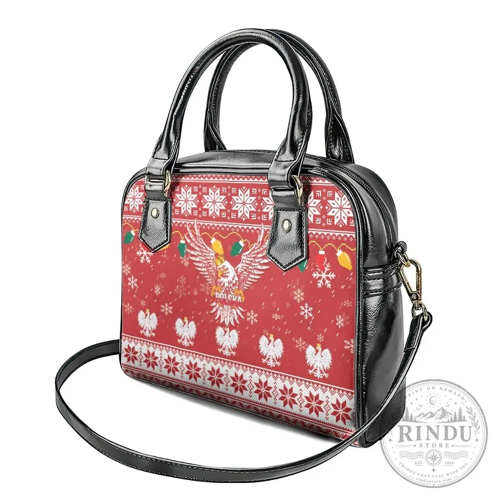 Poland Christmas White Eagle Shoulder Handbag Snow Theme 14 Poland Christmas White Eagle Shoulder Handbag Snow Theme