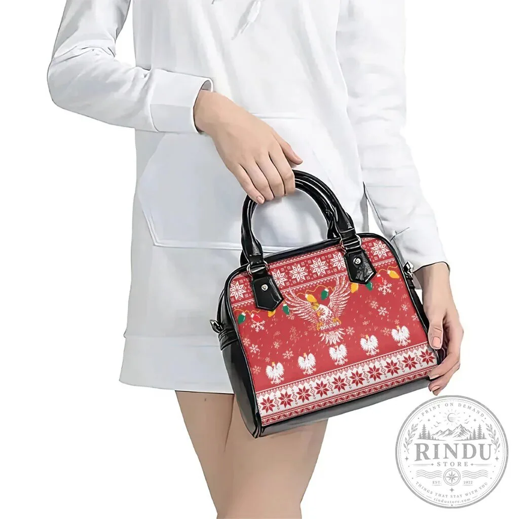 Poland Christmas White Eagle Shoulder Handbag Snow Theme 15 Poland Christmas White Eagle Shoulder Handbag Snow Theme