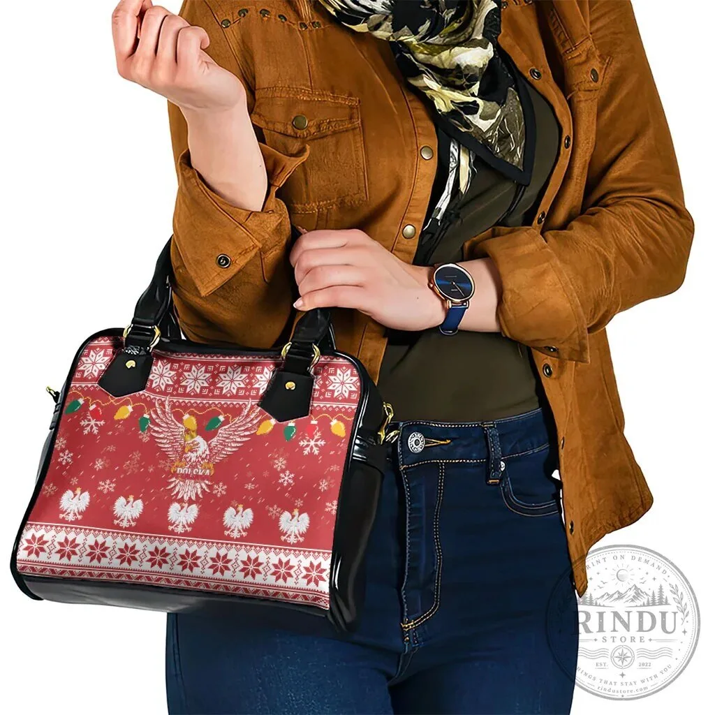 Poland Christmas White Eagle Shoulder Handbag Snow Theme 17 Poland Christmas White Eagle Shoulder Handbag Snow Theme