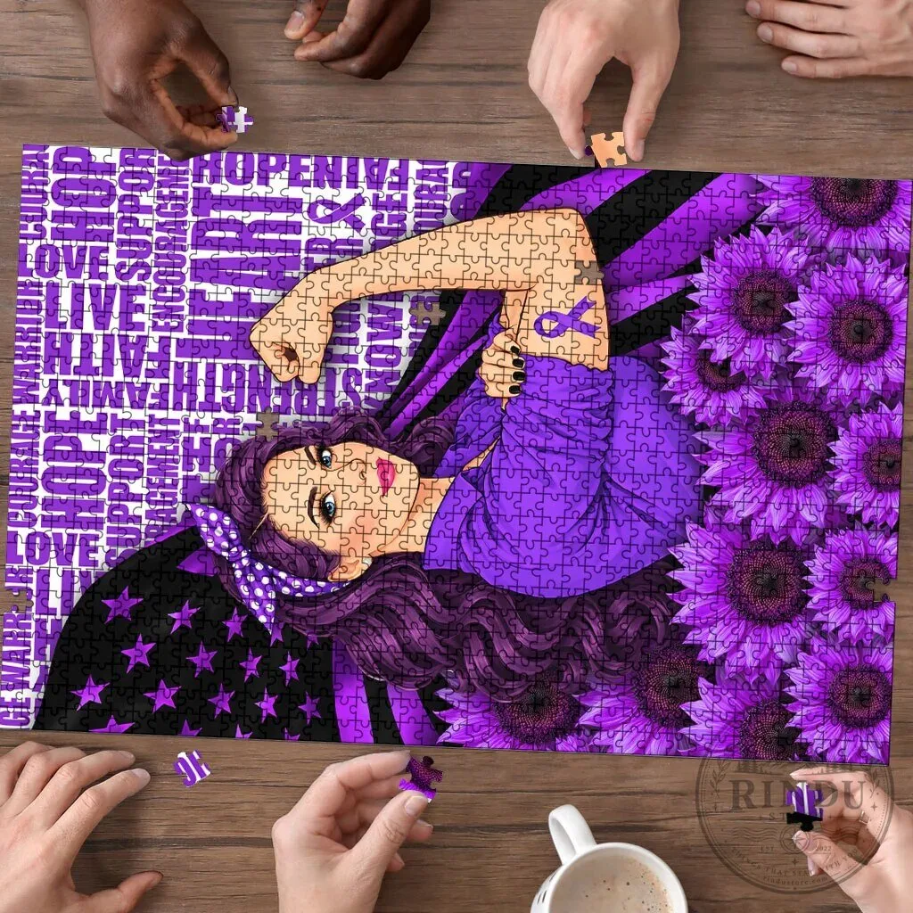 Domestic Violence Awareness Strong Woman Purple Ribbon Sunflower Jigsaw Puzzle 6 Domestic Violence Awareness Strong Woman Purple Ribbon Sunflower Jigsaw Puzzle