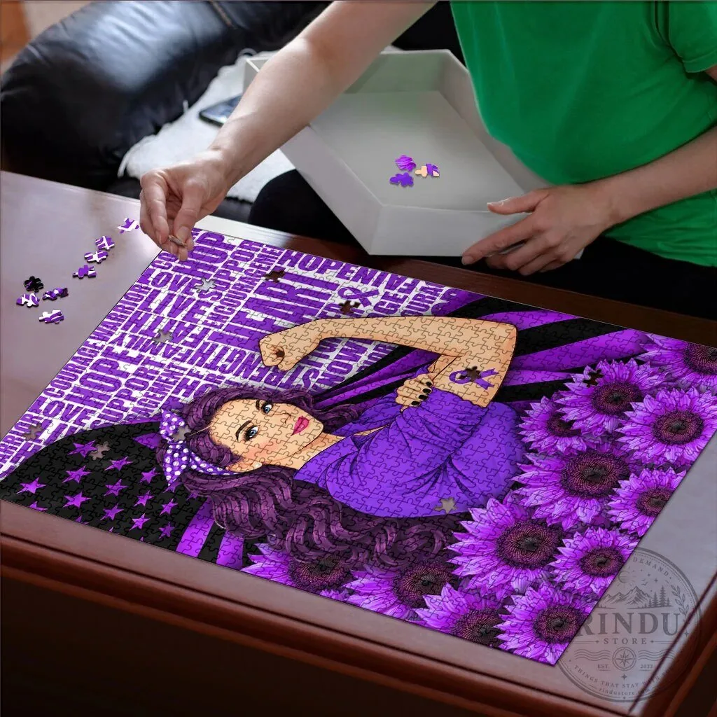 Domestic Violence Awareness Strong Woman Purple Ribbon Sunflower Jigsaw Puzzle 7 Domestic Violence Awareness Strong Woman Purple Ribbon Sunflower Jigsaw Puzzle