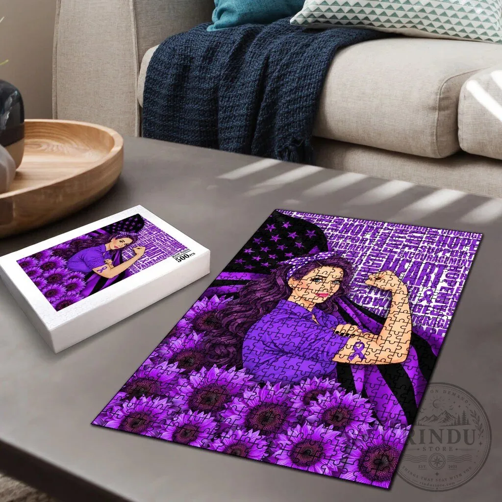 Domestic Violence Awareness Strong Woman Purple Ribbon Sunflower Jigsaw Puzzle 8 Domestic Violence Awareness Strong Woman Purple Ribbon Sunflower Jigsaw Puzzle