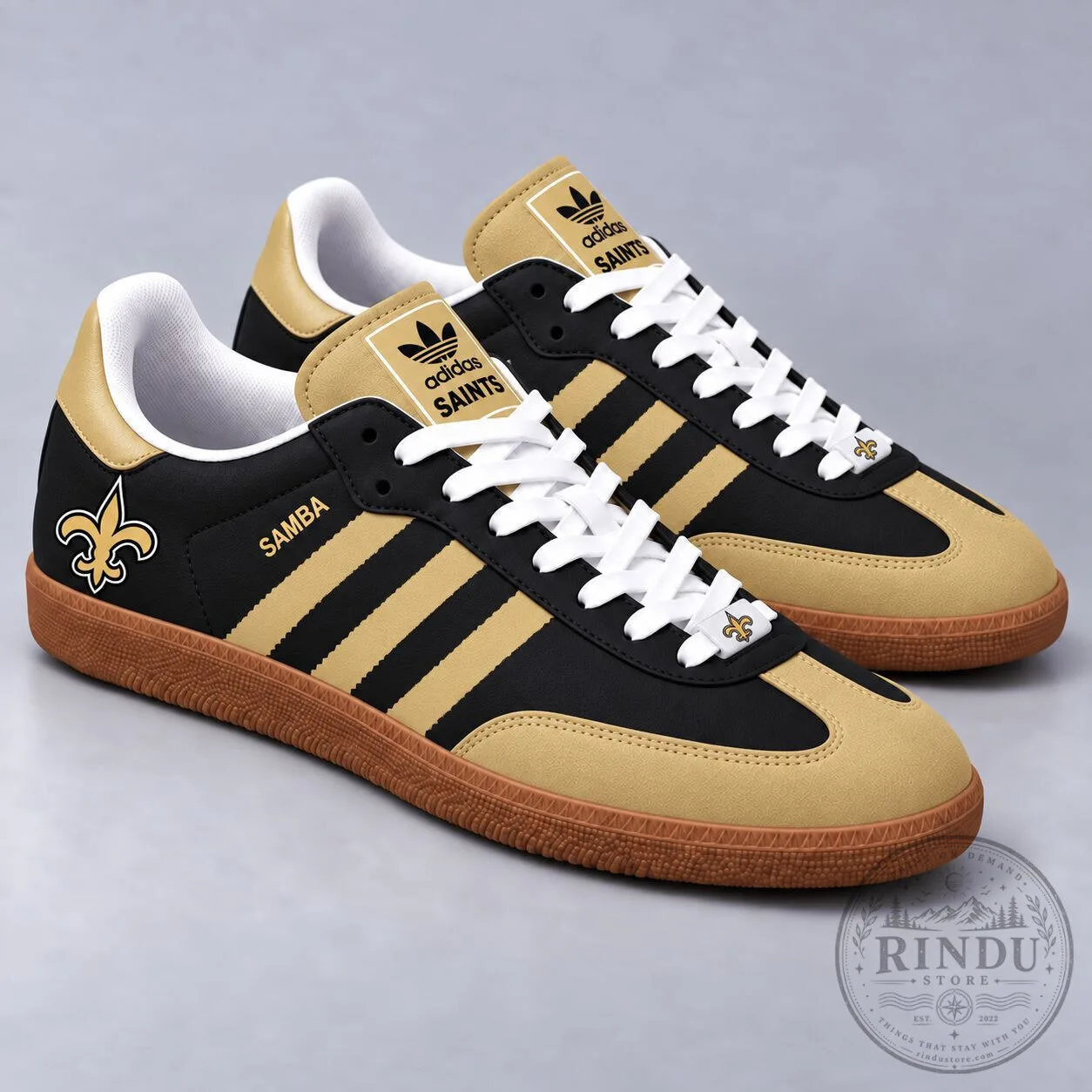 New Orleans Saints Black and Gold Samba Inspired Low-Top Sneakers Shoes