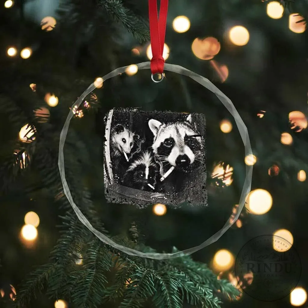 Smoking Raccoon Skunk Opossum Meme Crystal Glass Christmas Tree Ornament 11 Smoking Raccoon Skunk Opossum Meme Crystal Glass Christmas Tree Ornament