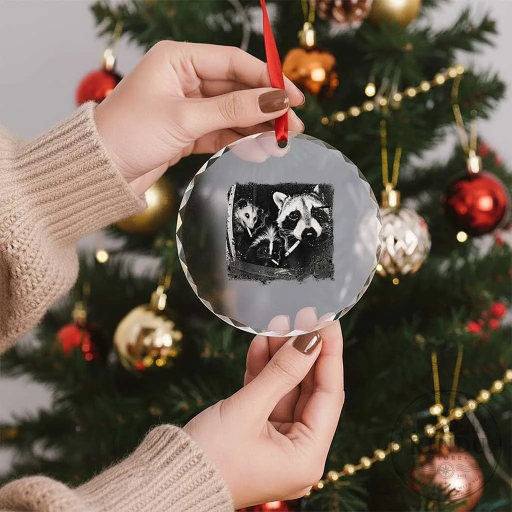 Smoking Raccoon Skunk Opossum Meme Crystal Glass Christmas Tree Ornament 12 Smoking Raccoon Skunk Opossum Meme Crystal Glass Christmas Tree Ornament