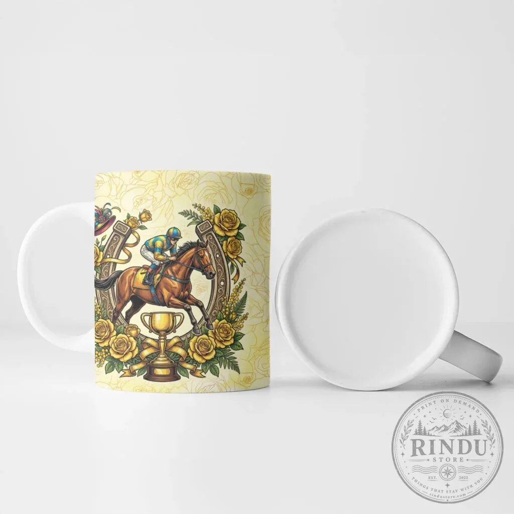 Melbourne Horse Race Ceramic Mug, Australian Floral Horseshoe Yellow Rose Design 12 Melbourne Horse Race Ceramic Mug, Australian Floral Horseshoe Yellow Rose Design
