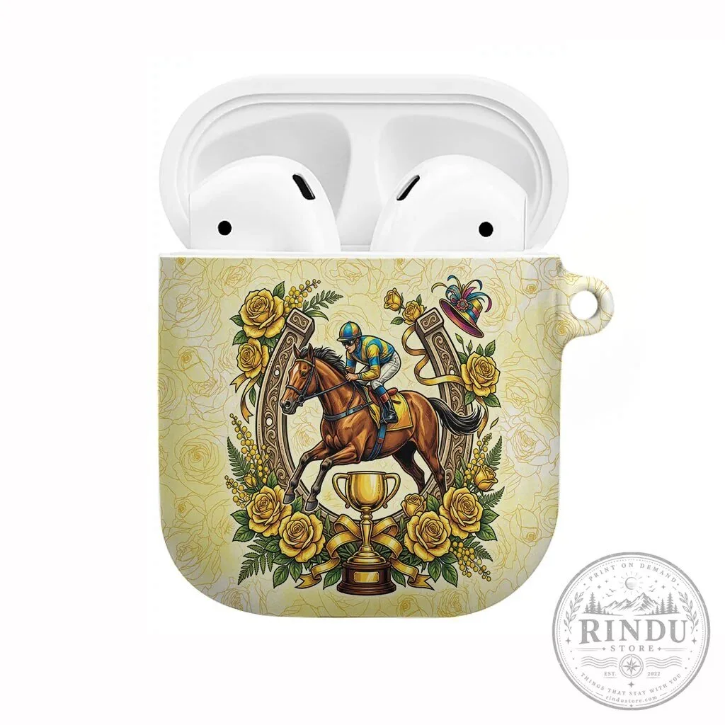 Melbourne Horse Race Yellow Rose Floral Horseshoe AirPods Case