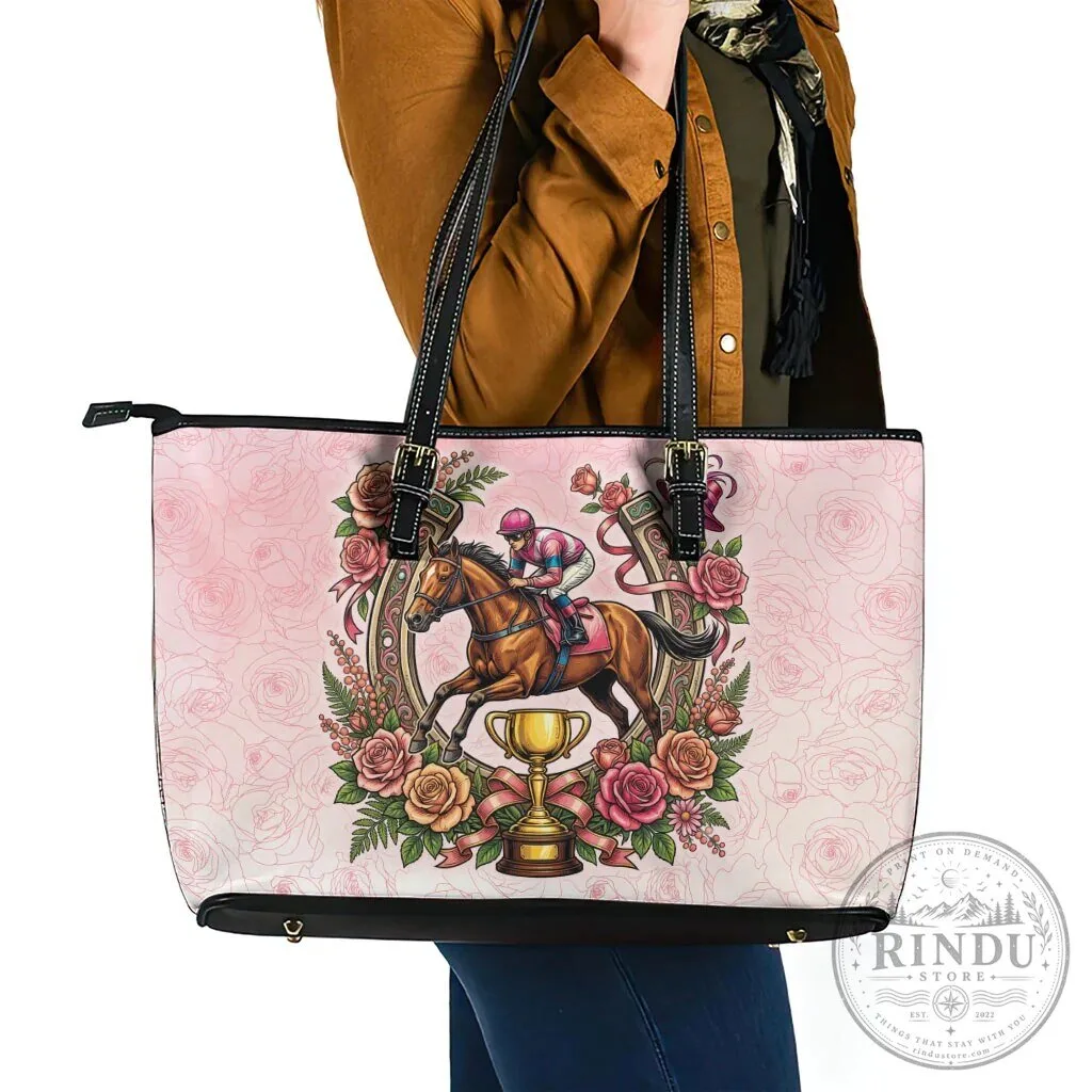 Melbourne Horse Race Jockey Floral Horseshoe Pink Rose Leather Tote Bag 11 Melbourne Horse Race Jockey Floral Horseshoe Pink Rose Leather Tote Bag