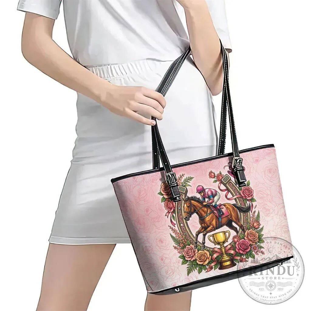 Melbourne Horse Race Jockey Floral Horseshoe Pink Rose Leather Tote Bag 12 Melbourne Horse Race Jockey Floral Horseshoe Pink Rose Leather Tote Bag