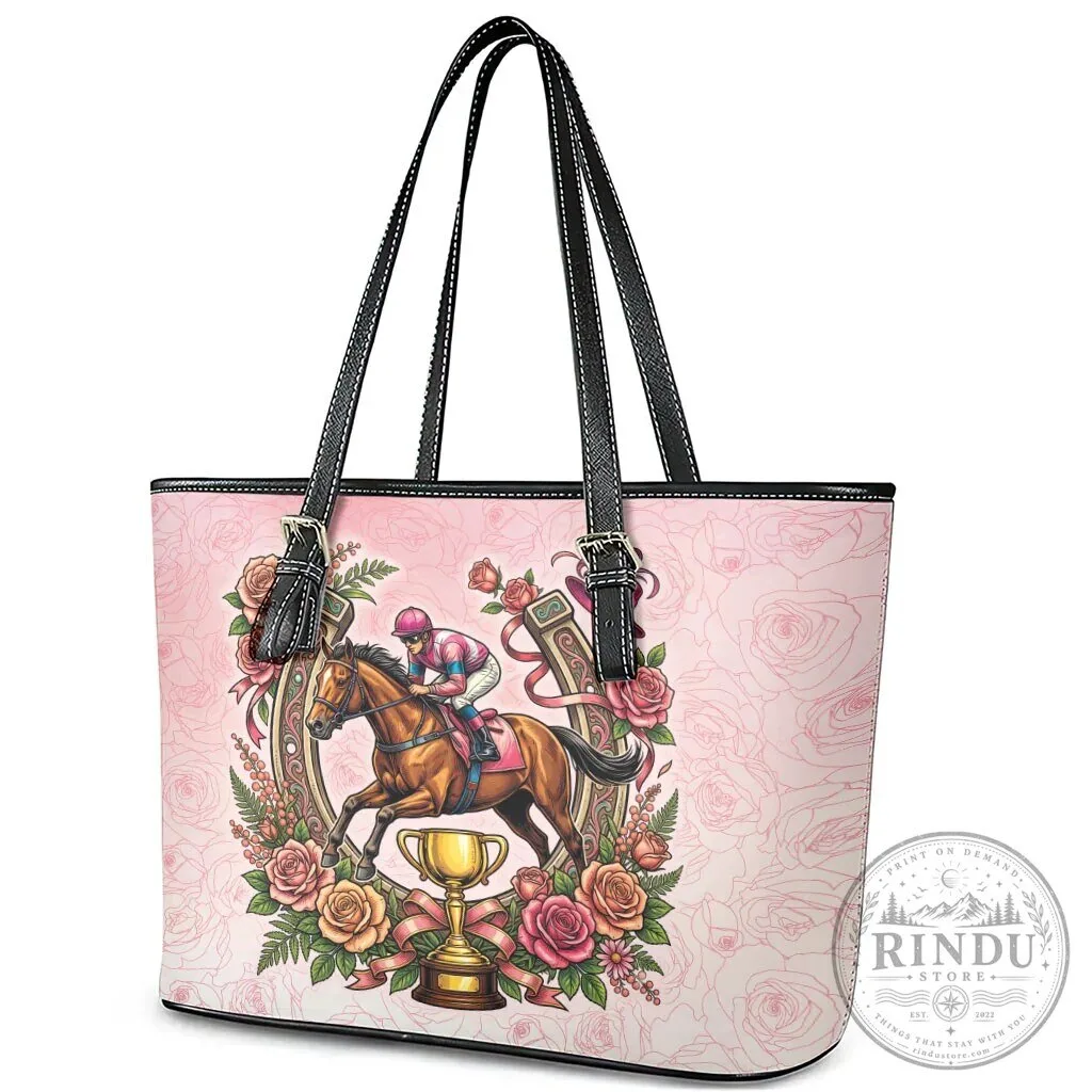 Melbourne Horse Race Jockey Floral Horseshoe Pink Rose Leather Tote Bag 13 Melbourne Horse Race Jockey Floral Horseshoe Pink Rose Leather Tote Bag