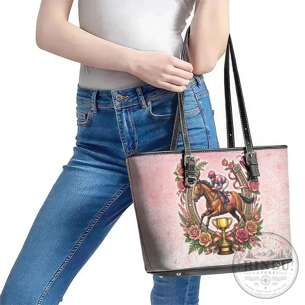 Melbourne Horse Race Jockey Floral Horseshoe Pink Rose Leather Tote Bag 14 Melbourne Horse Race Jockey Floral Horseshoe Pink Rose Leather Tote Bag