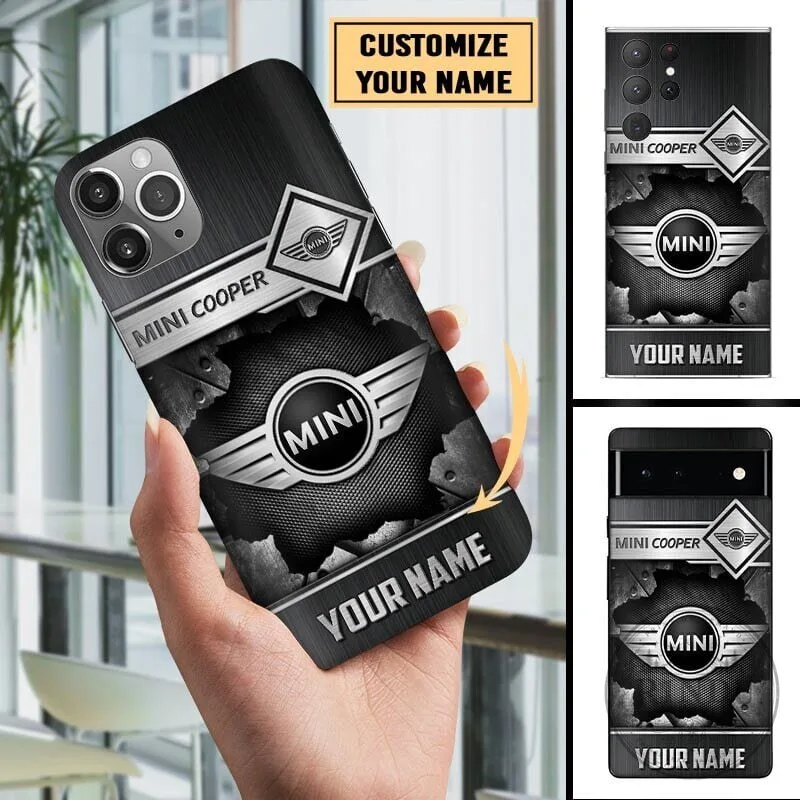 Mini Cooper Logo Custom Name Black Metallic Phone Case