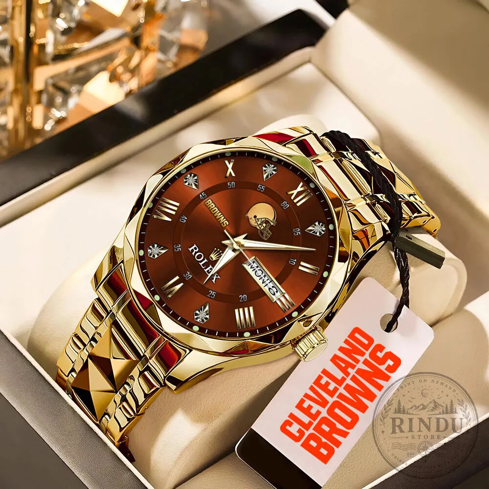 Cleveland Browns NFL Football Team Gold Tone Luxury Quartz Wristwatch