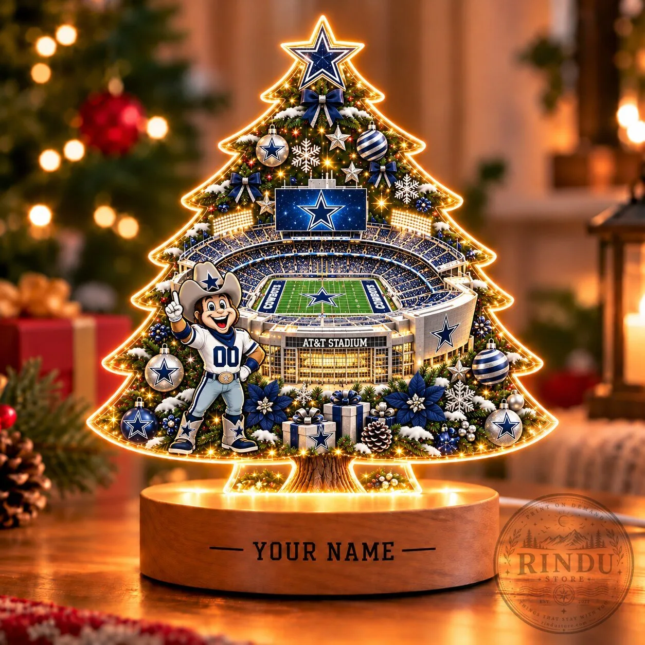 Dallas Cowboys Christmas Tree LED Light Personalized Name Tabletop Decor
