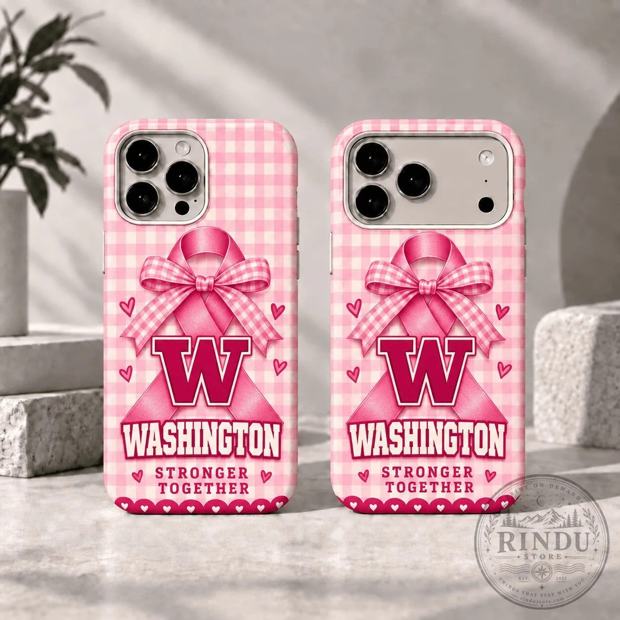 Washington Huskies Breast Cancer Awareness Pink Gingham Pattern Phone Case