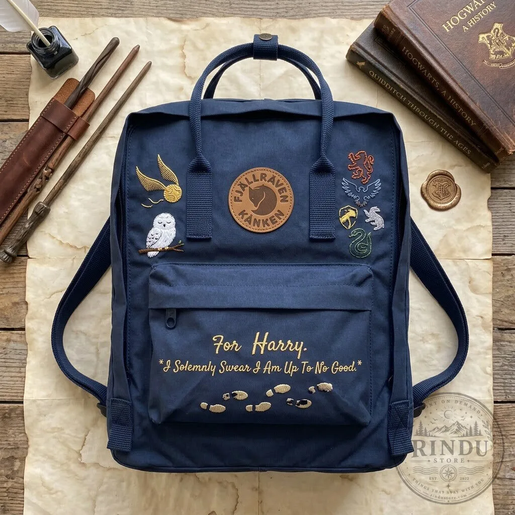 Harry Potter Hogwarts Houses Golden Snitch Hedwig Embroidered Backpack
