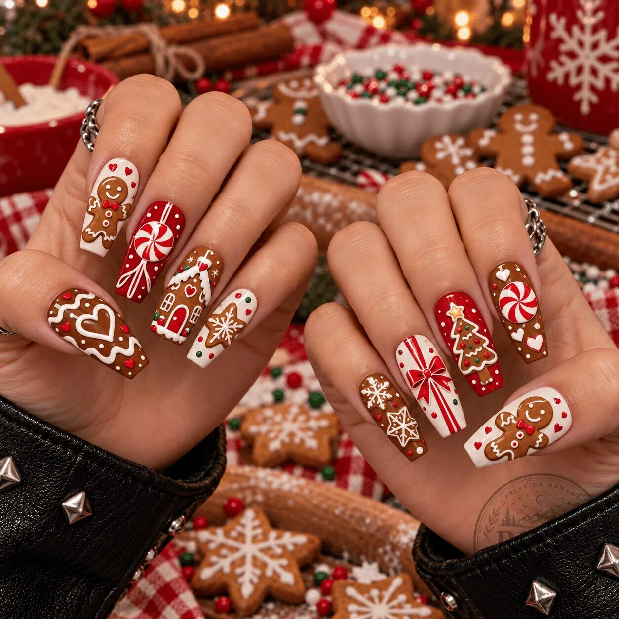 Gingerbread Cookie Christmas Holiday Press-On Nails Set