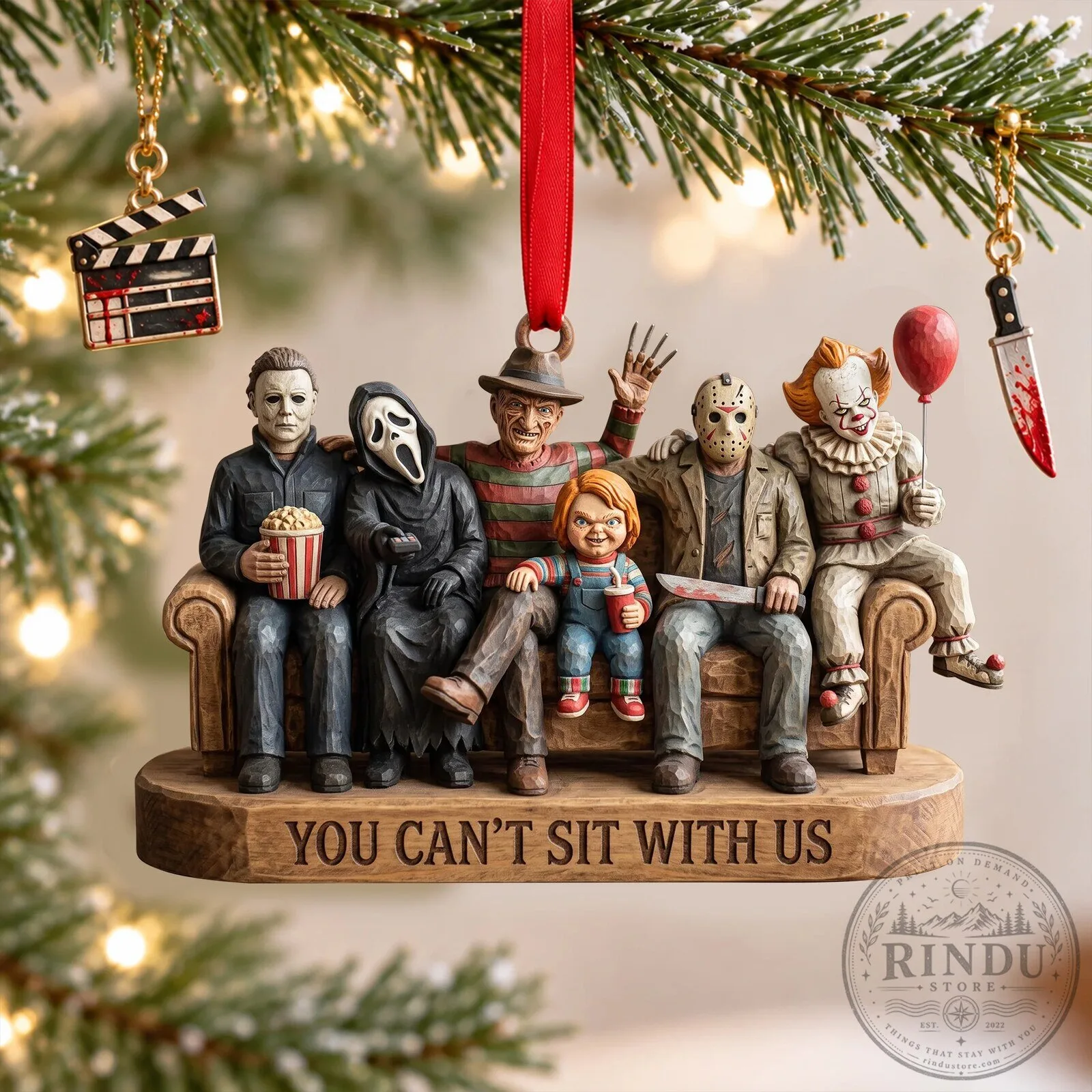 Horror Movie Villains You Can't Sit With Us Christmas Tree Ornament