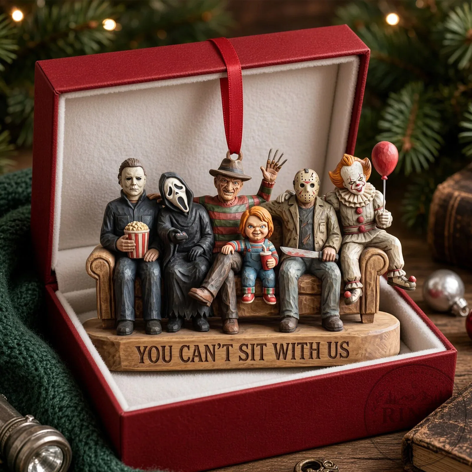 Horror Movie Villains You Can't Sit With Us Christmas Tree Ornament 9 Horror Movie Villains You Can