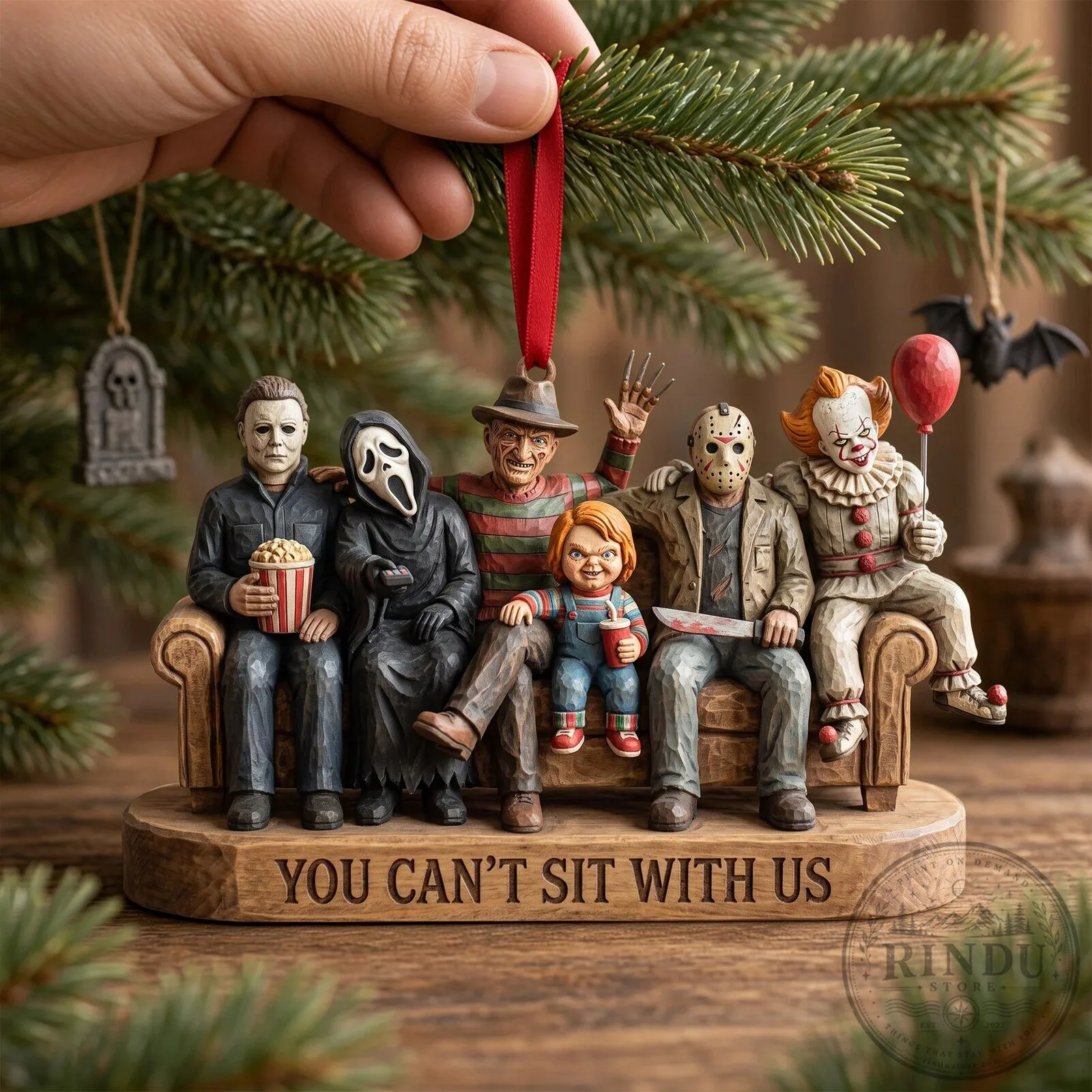 Horror Movie Villains You Can't Sit With Us Christmas Tree Ornament 10 Horror Movie Villains You Can