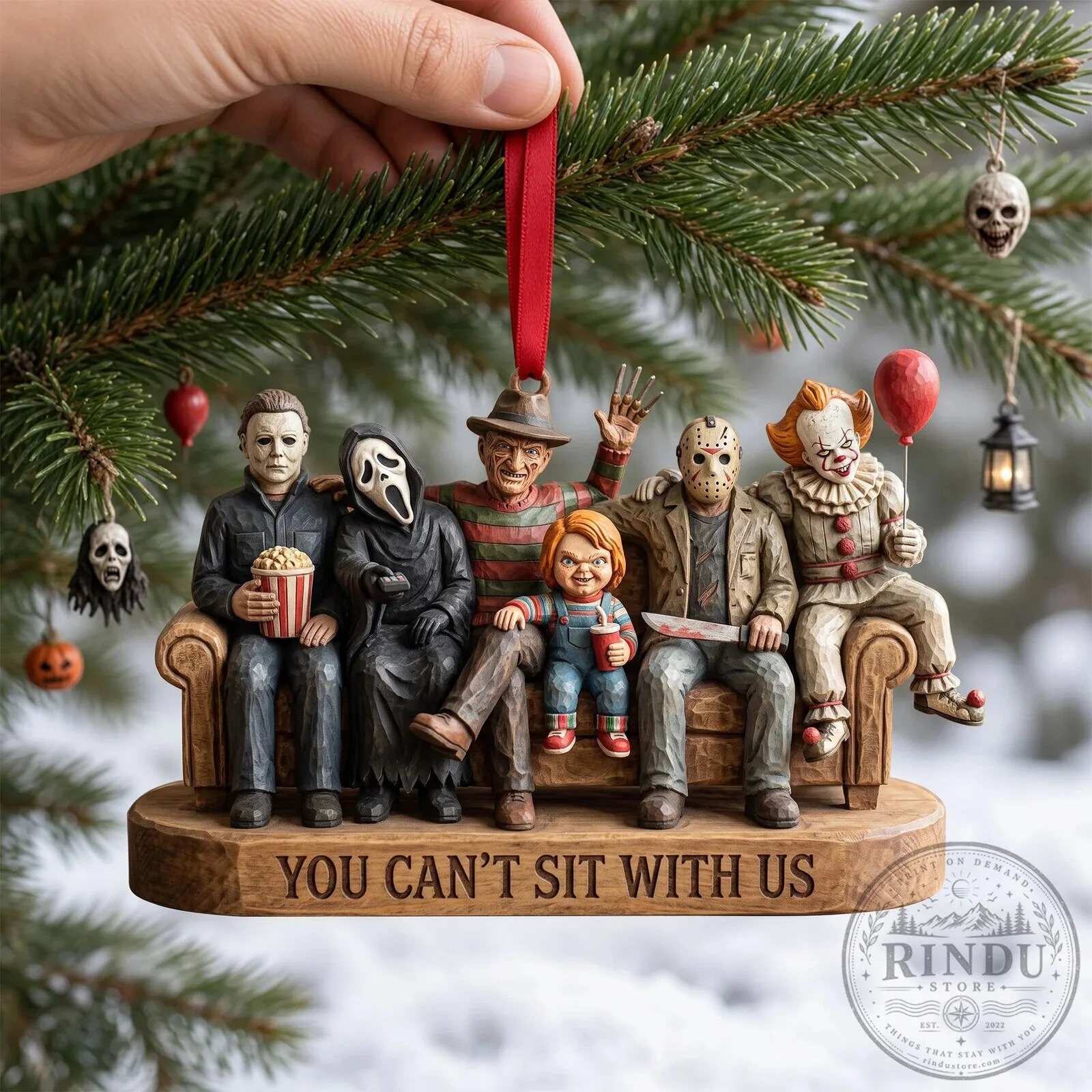 Horror Movie Villains You Can't Sit With Us Christmas Tree Ornament 11 Horror Movie Villains You Can