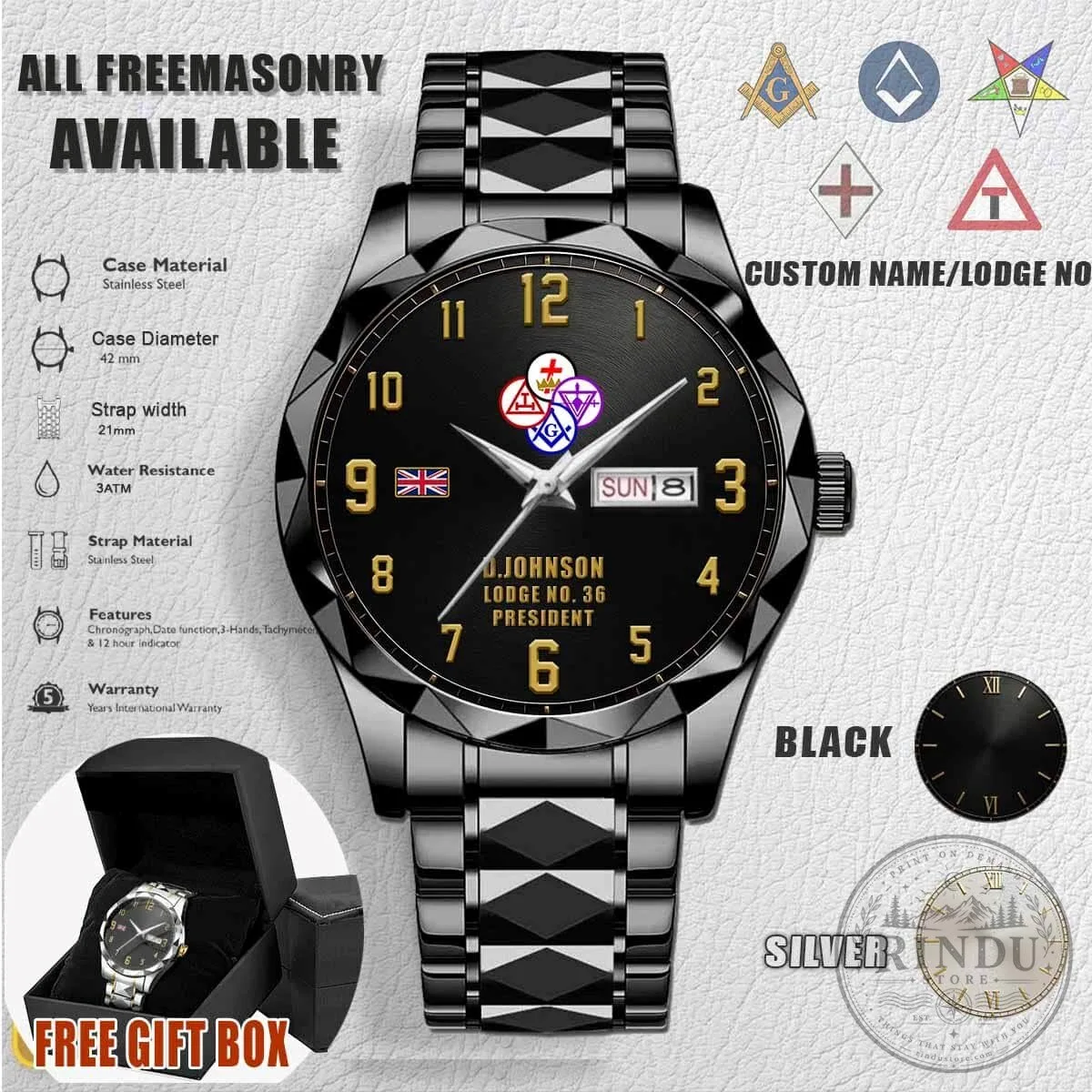 Freemasonry York Rite Masonic Lodge Stainless Steel Watch