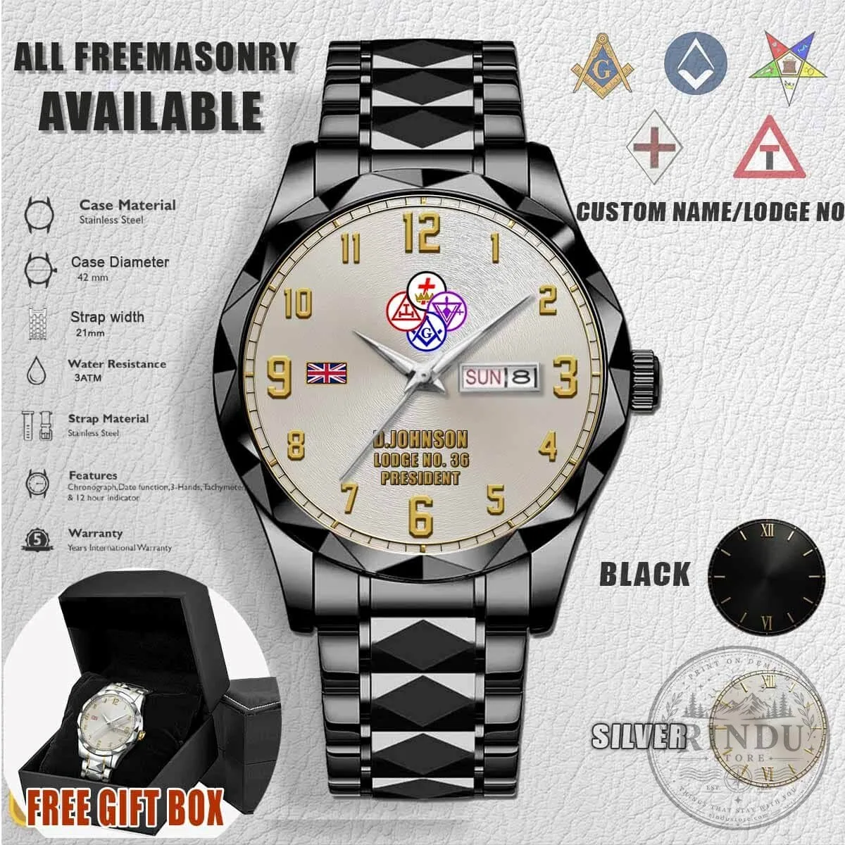 Freemasonry York Rite Masonic Lodge Stainless Steel Watch 8 Freemasonry York Rite Masonic Lodge Stainless Steel Watch