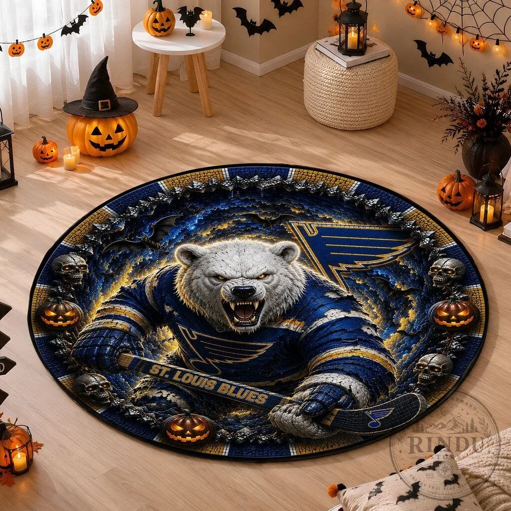 St. Louis Blues Ice Hockey Halloween Bear Round Quilted Rug