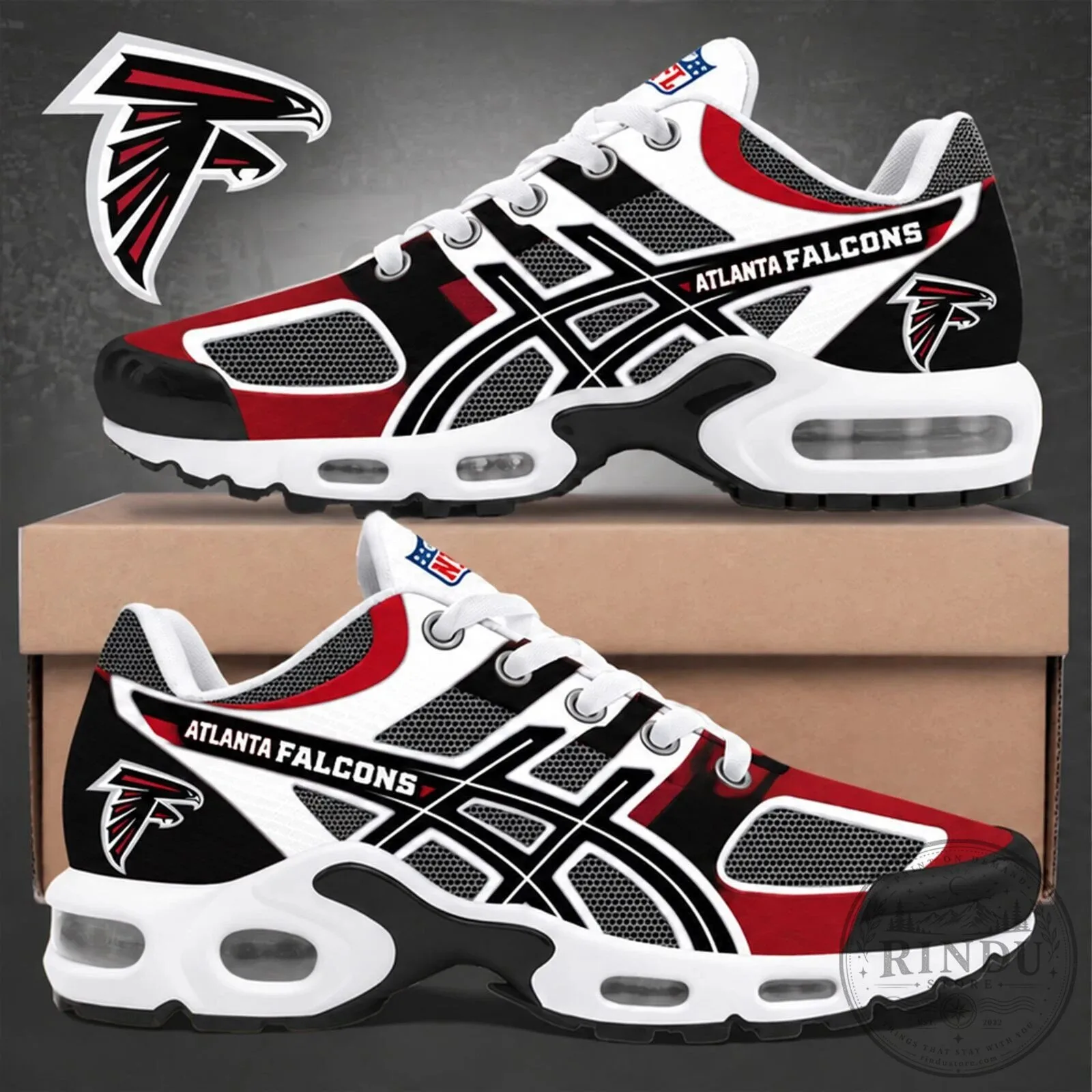 Atlanta Falcons NFL Team Logo Red Black and White Athletic Shoes 1 Atlanta Falcons NFL Team Logo Red Black and White Athletic Shoes