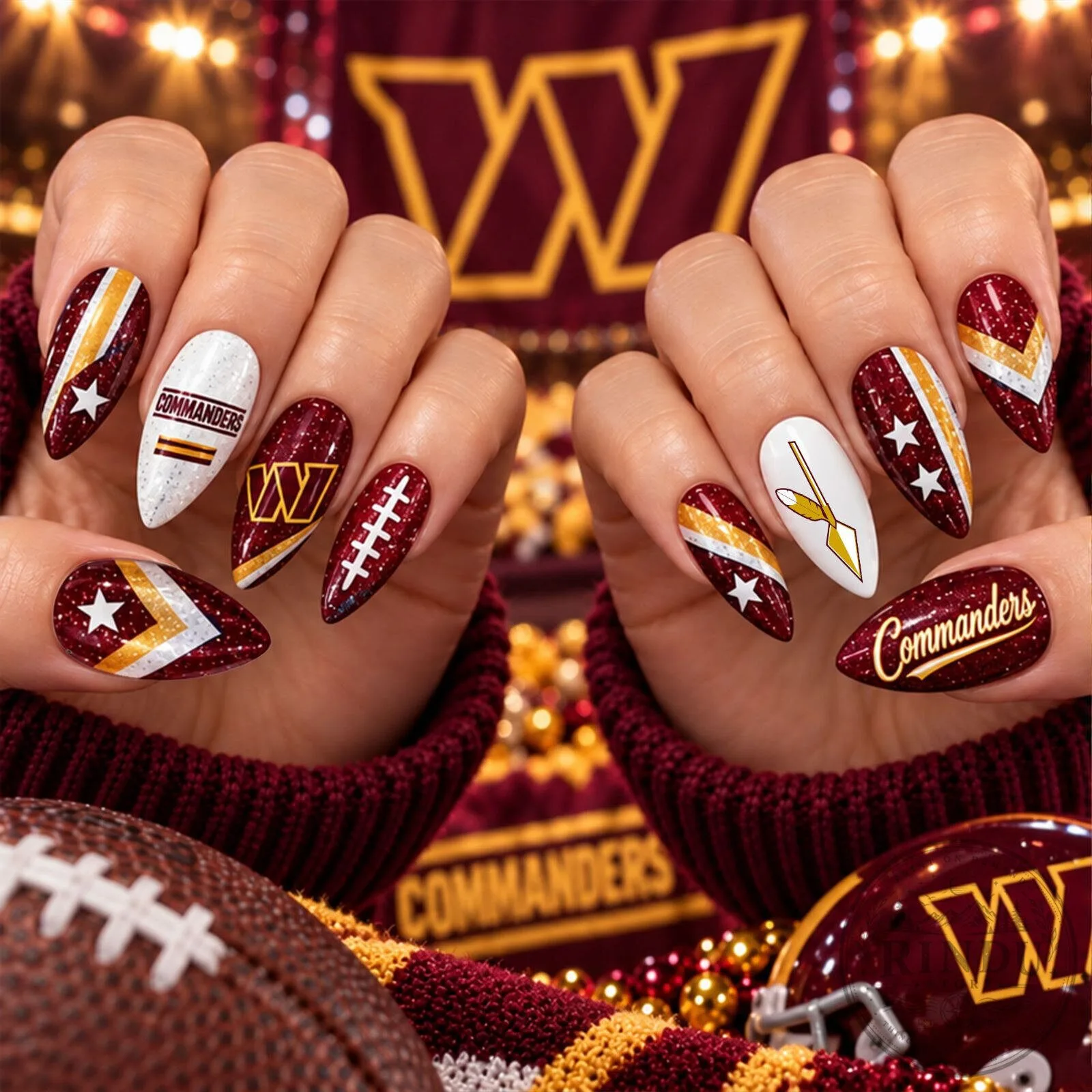 Washington Commanders Football Team Sparkle Press-On Nails