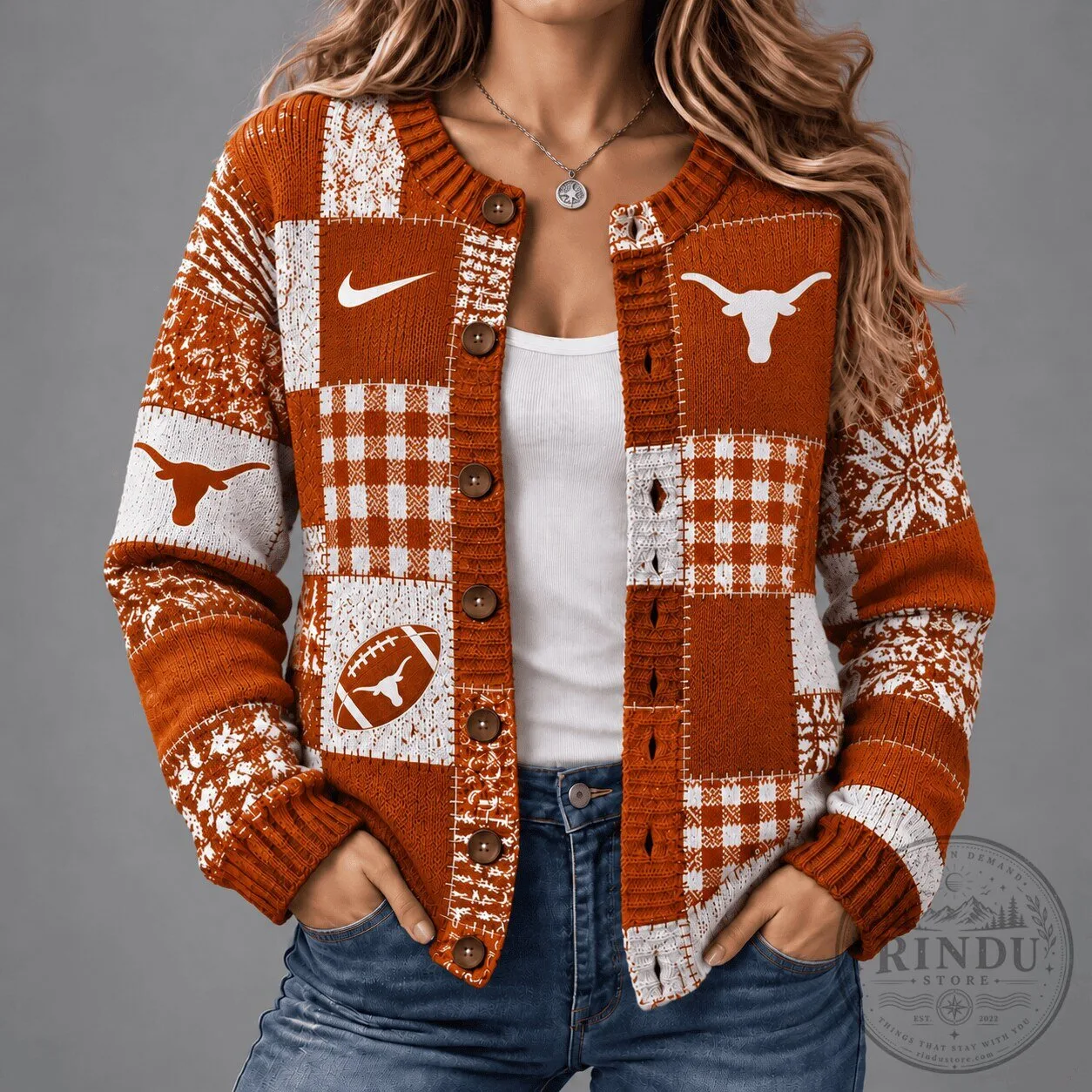 Texas Longhorns NCAA Vintage Patchwork Football Cardigan for Women
