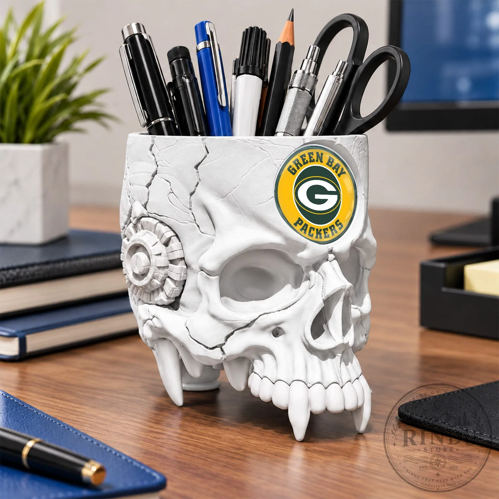 Green Bay Packers NFL Skull Pen Holder Desk Organizer