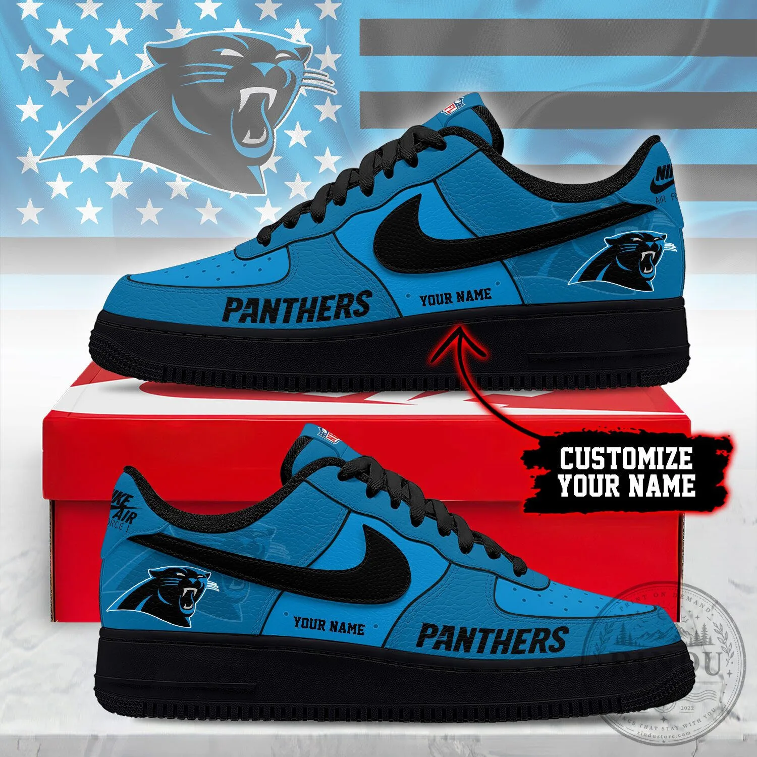 Carolina Panthers Custom Name Air Force 1 Sneakers