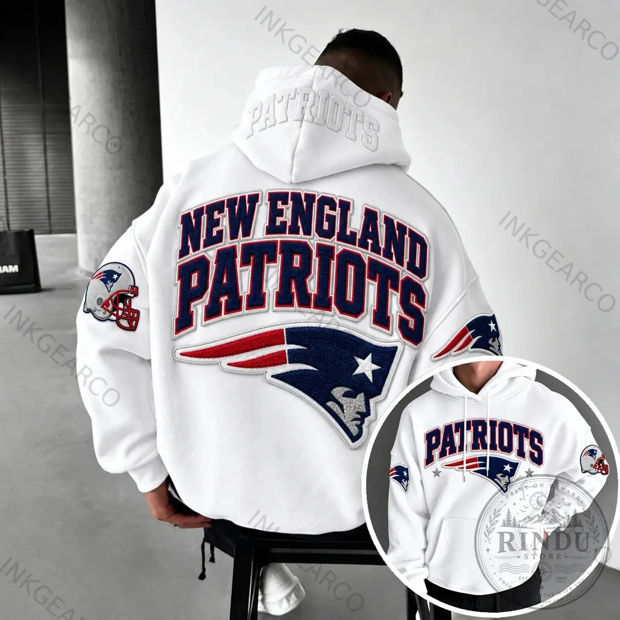 New England Patriots NFL Football Team Logo White Hoodie 2 New England Patriots NFL Football Team Logo White Hoodie