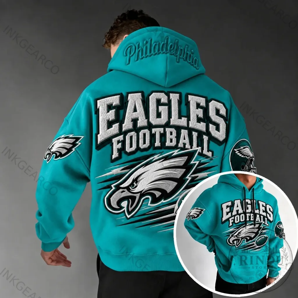 Teal Hoodie with Philadelphia Eagles Team Logo Teal Hoodie with Philadelphia Eagles Team Logo