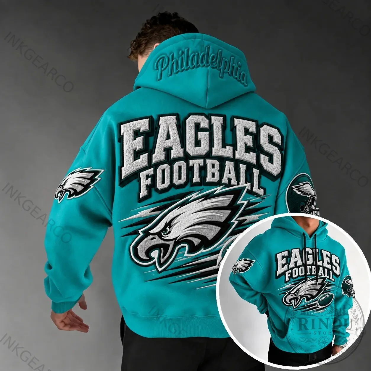 Teal Hoodie with Philadelphia Eagles Team Logo 5 Teal Hoodie with Philadelphia Eagles Team Logo