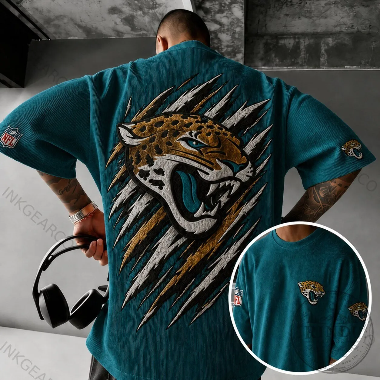 Jacksonville Jaguars NFL Football Team Teal Corduroy Short-Sleeve T-Shirt