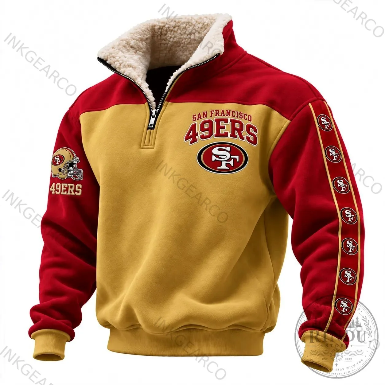 49ers Sherpa Collar Sweatshirt with Quarter-Zip in Fleece - San Francisco Team Gear