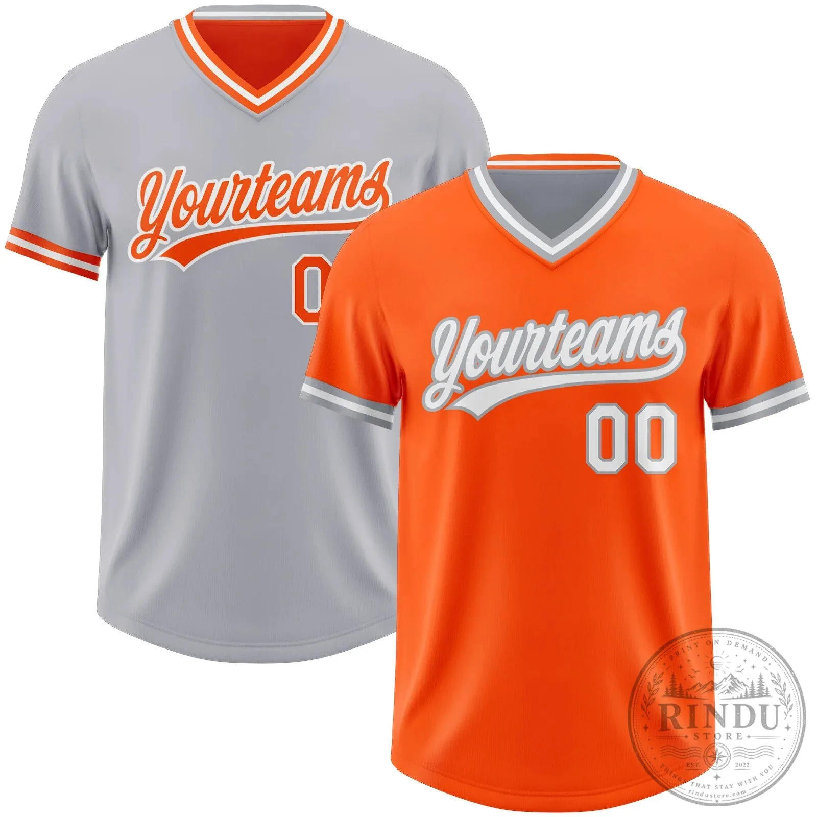 Custom Orange Gray Reversible V-Neck Short Sleeve Baseball Jersey Shirt 1 Custom Orange Gray Reversible V-Neck Short Sleeve Baseball Jersey Shirt