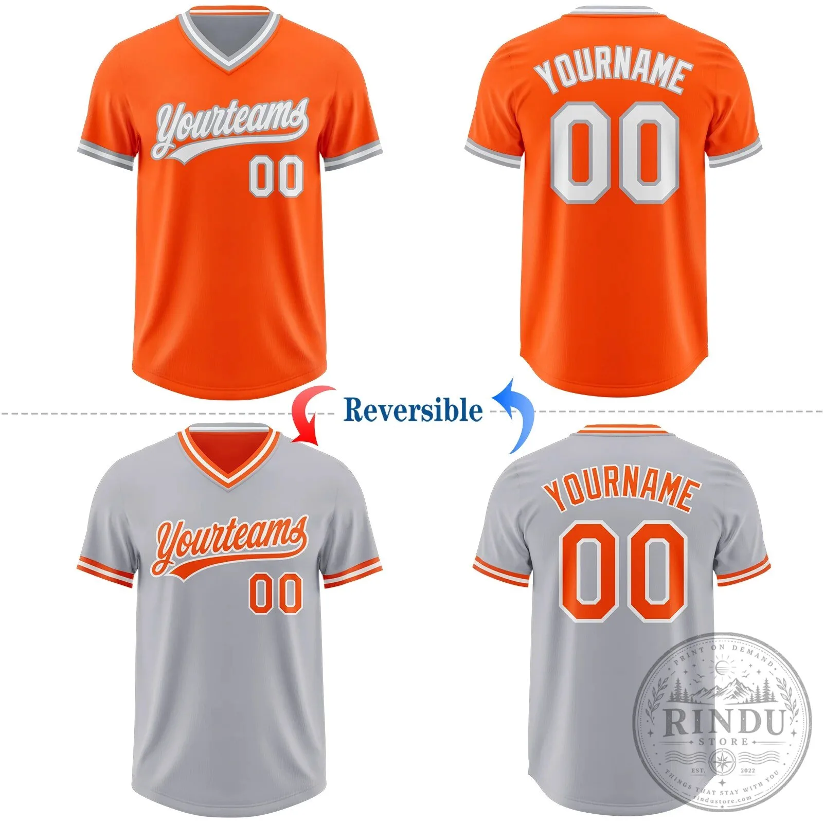 Custom Orange Gray Reversible V-Neck Short Sleeve Baseball Jersey Shirt 12 Custom Orange Gray Reversible V-Neck Short Sleeve Baseball Jersey Shirt