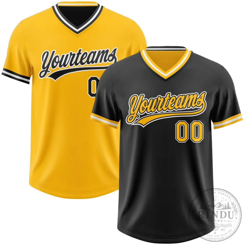Custom Black Gold White Reversible Pullover Baseball Jersey Shirt Custom Black Gold White Reversible Pullover Baseball Jersey Shirt