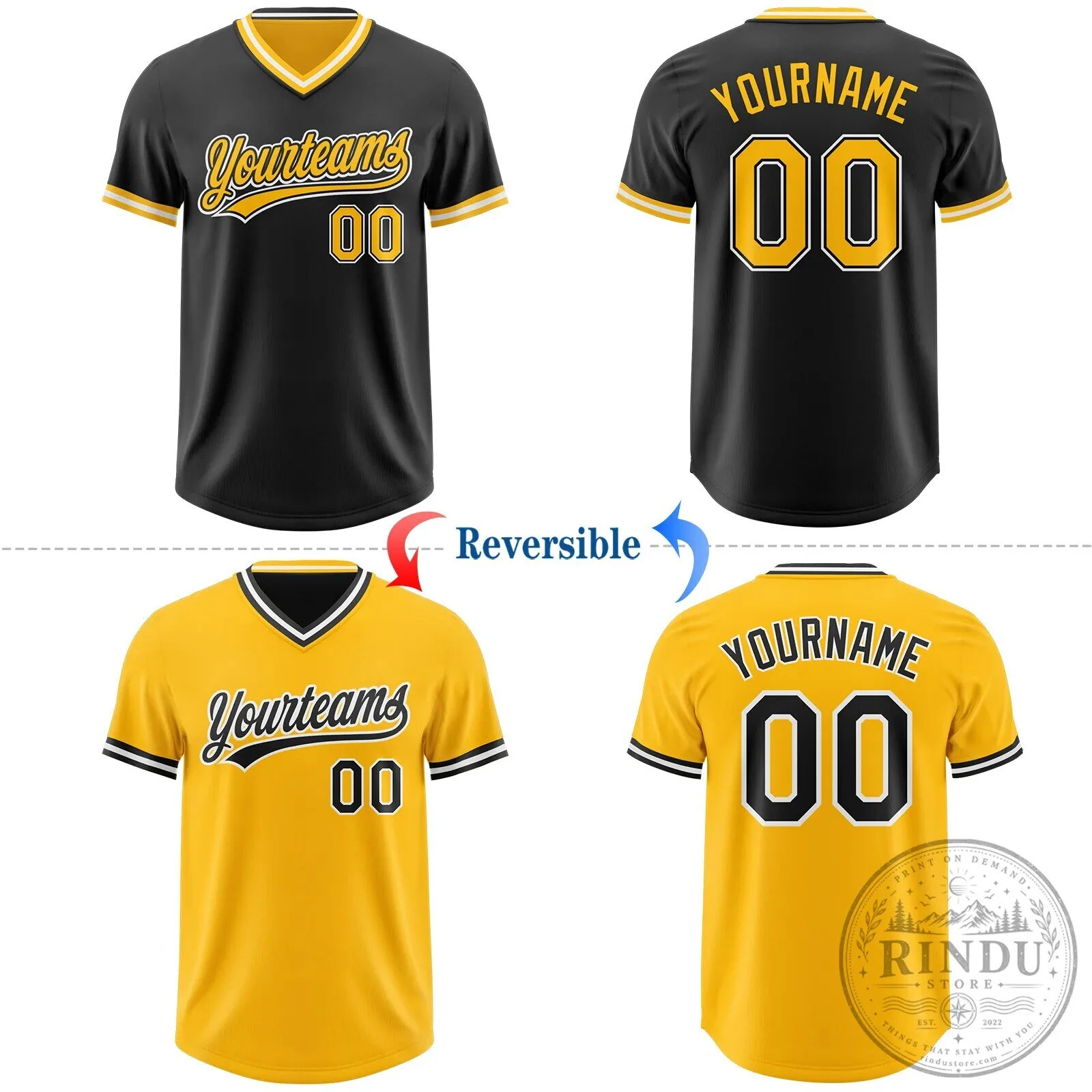 Custom Black Gold White Reversible Pullover Baseball Jersey Shirt 12 Custom Black Gold White Reversible Pullover Baseball Jersey Shirt