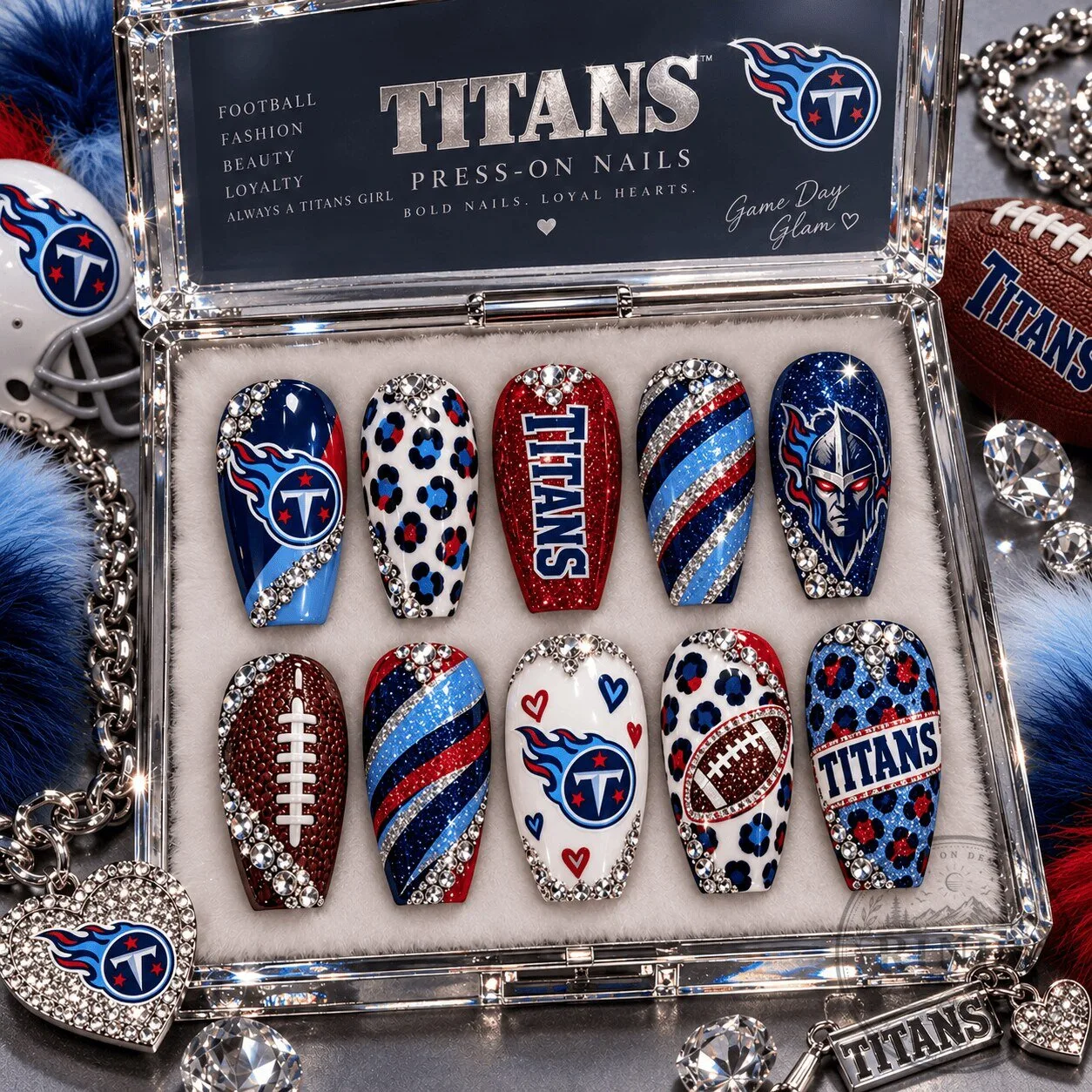 Tennessee Titans Football Fan Glam Rhinestone Press-On Nails Set