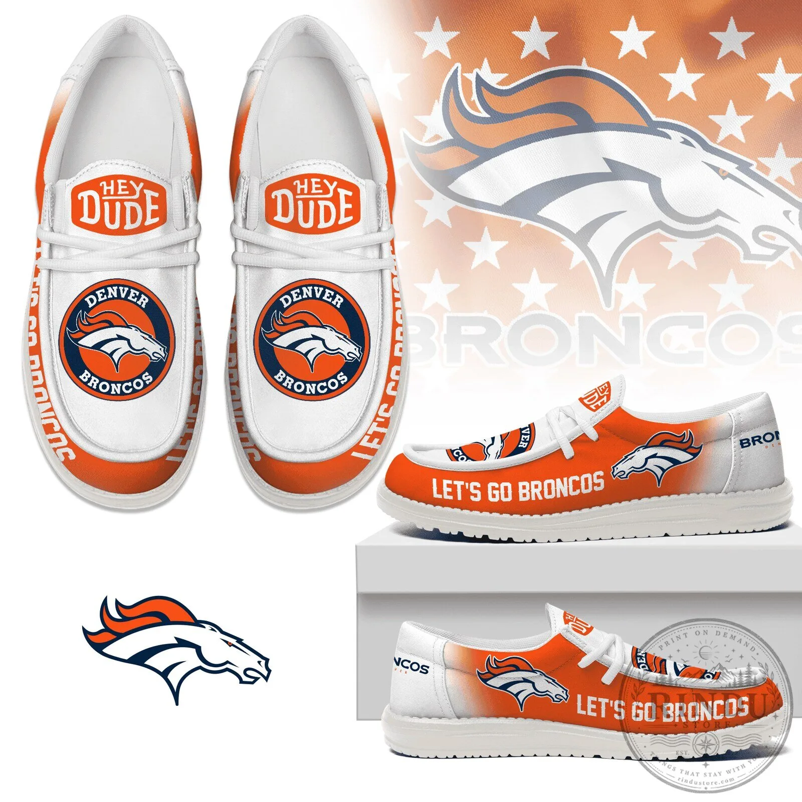 Denver Broncos Hey Dude Shoes Custom Team Logo Design Casual Footwear
