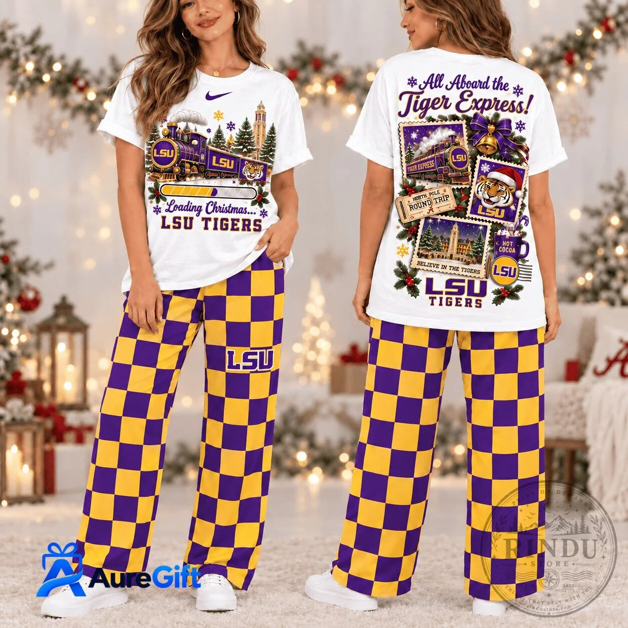 LSU Tigers Christmas Train Pajamas Set 1 LSU Tigers Christmas Train Pajamas Set