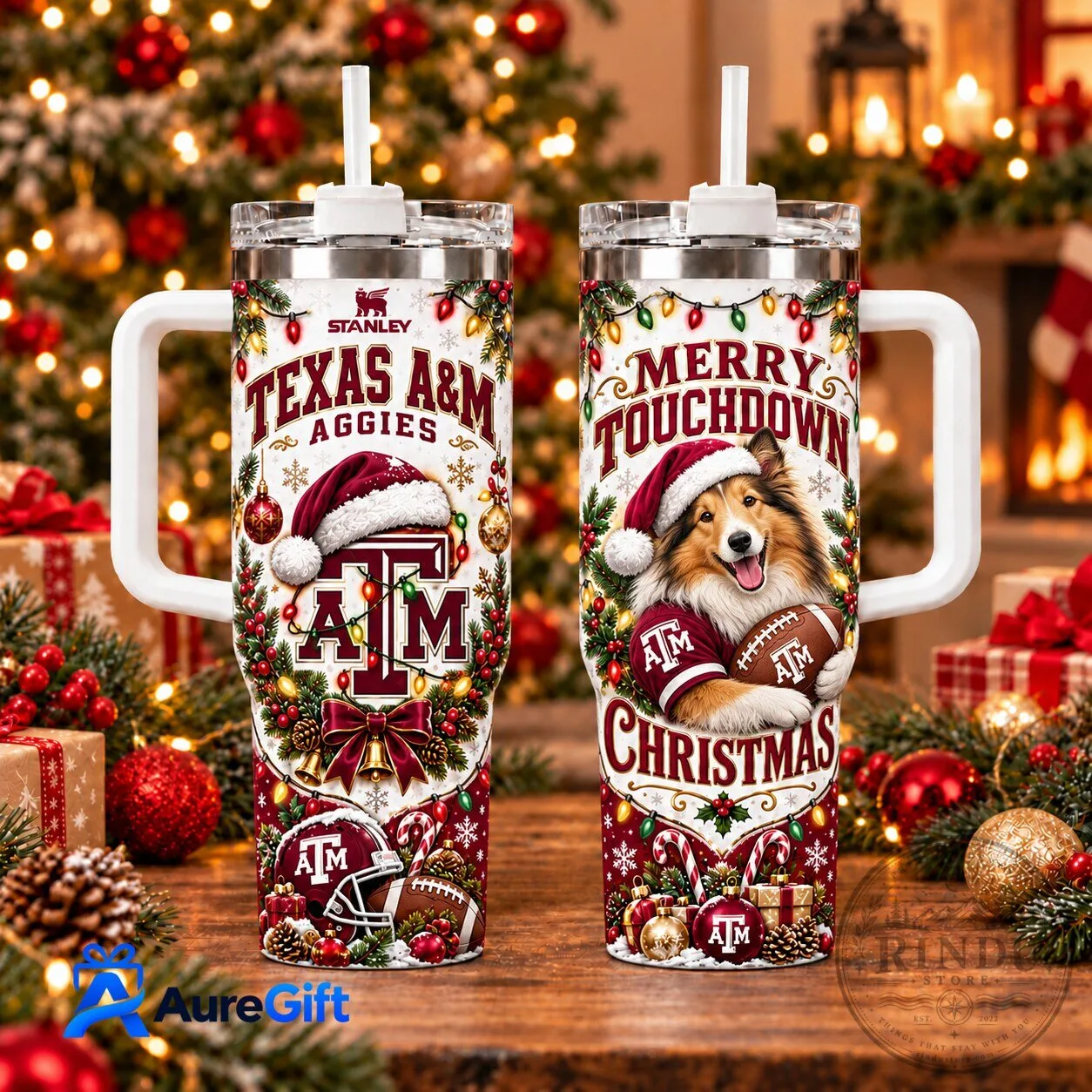 Texas A&M Aggies Merry Touchdown Christmas Holiday 40oz Tumbler with Handle 2 Texas A&M Aggies Merry Touchdown Christmas Holiday 40oz Tumbler with Handle