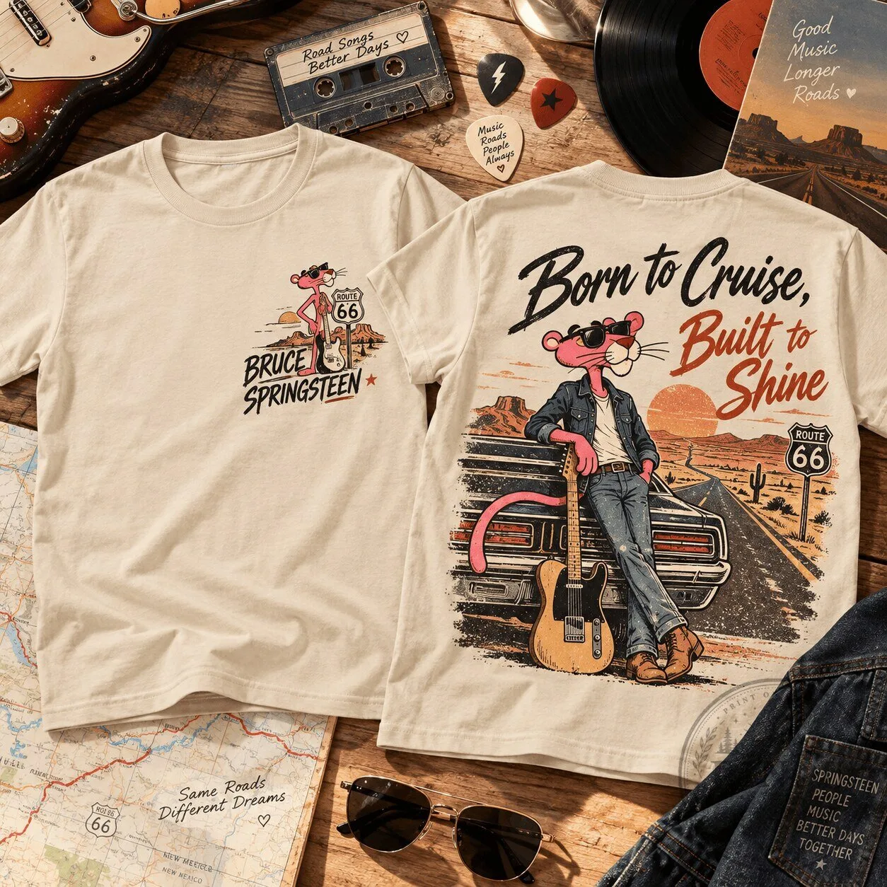 Bruce Springsteen Pink Panther Born to Cruise Built to Shine T-Shirt