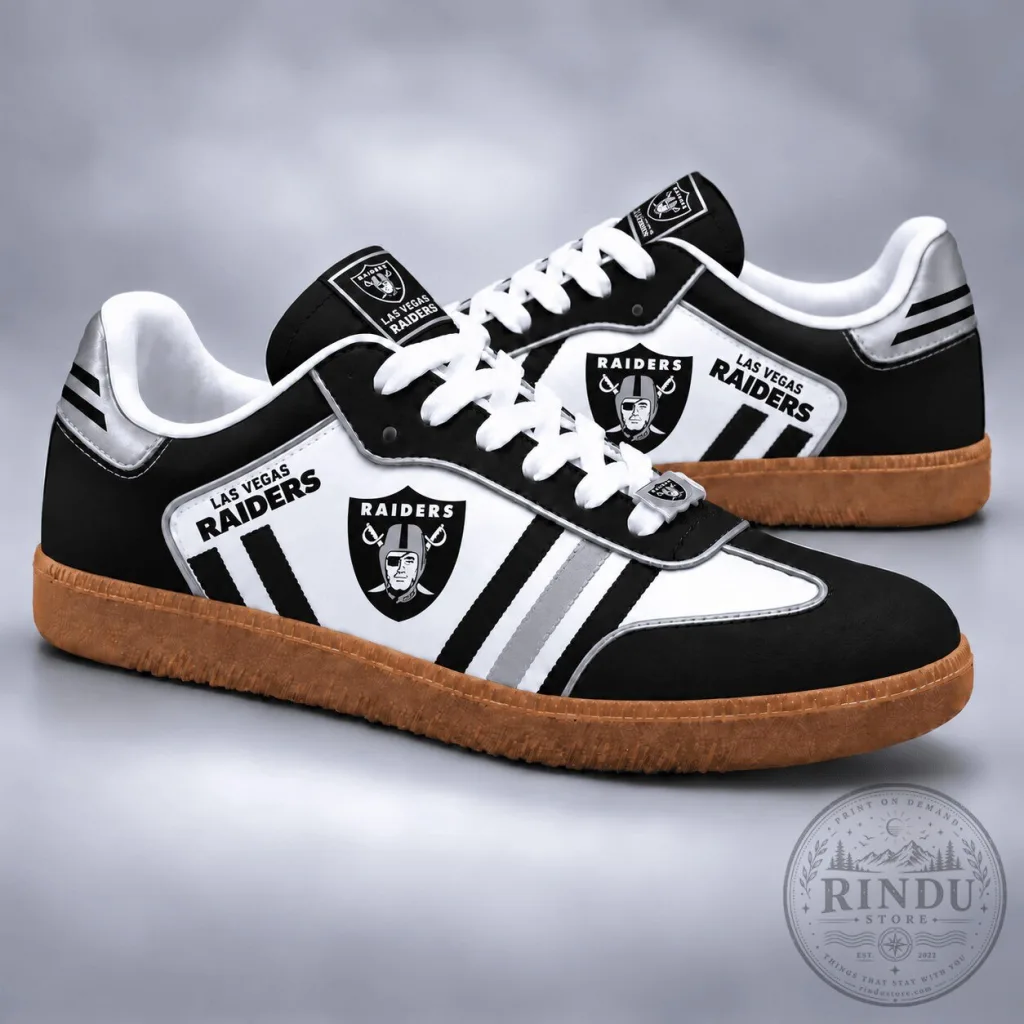 Las Vegas Raiders NFL Team Black and White Retro Samba Style Shoes Las Vegas Raiders NFL Team Black and White Retro Samba Style Shoes