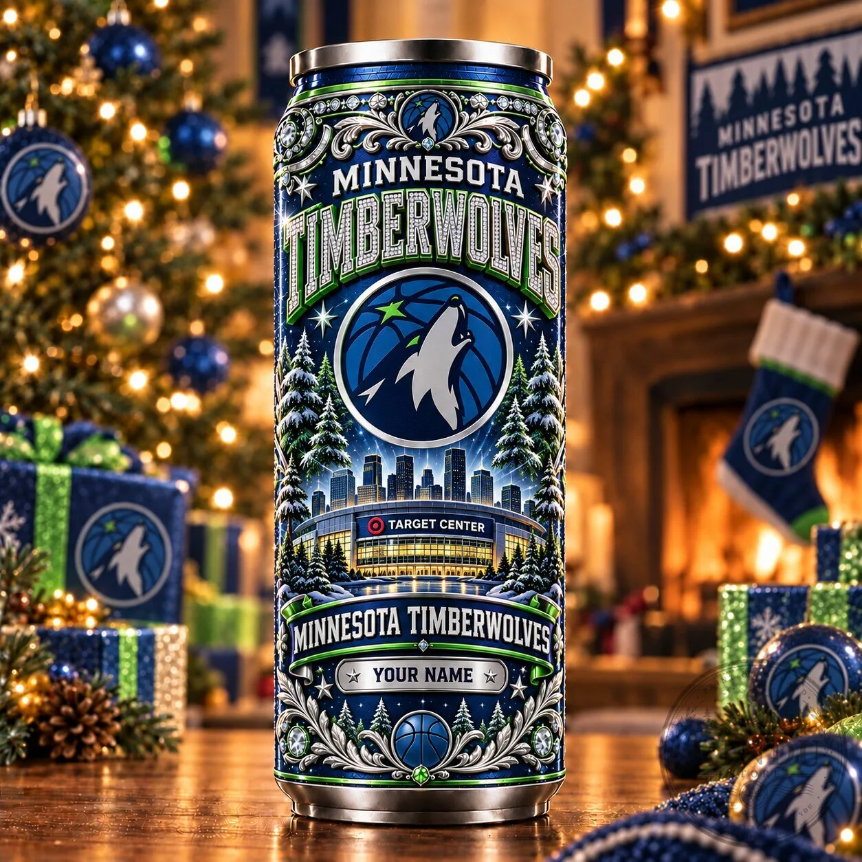 Minnesota Timberwolves NBA Custom Name Christmas Winter Scene Can Cooler 1 Minnesota Timberwolves NBA Custom Name Christmas Winter Scene Can Cooler
